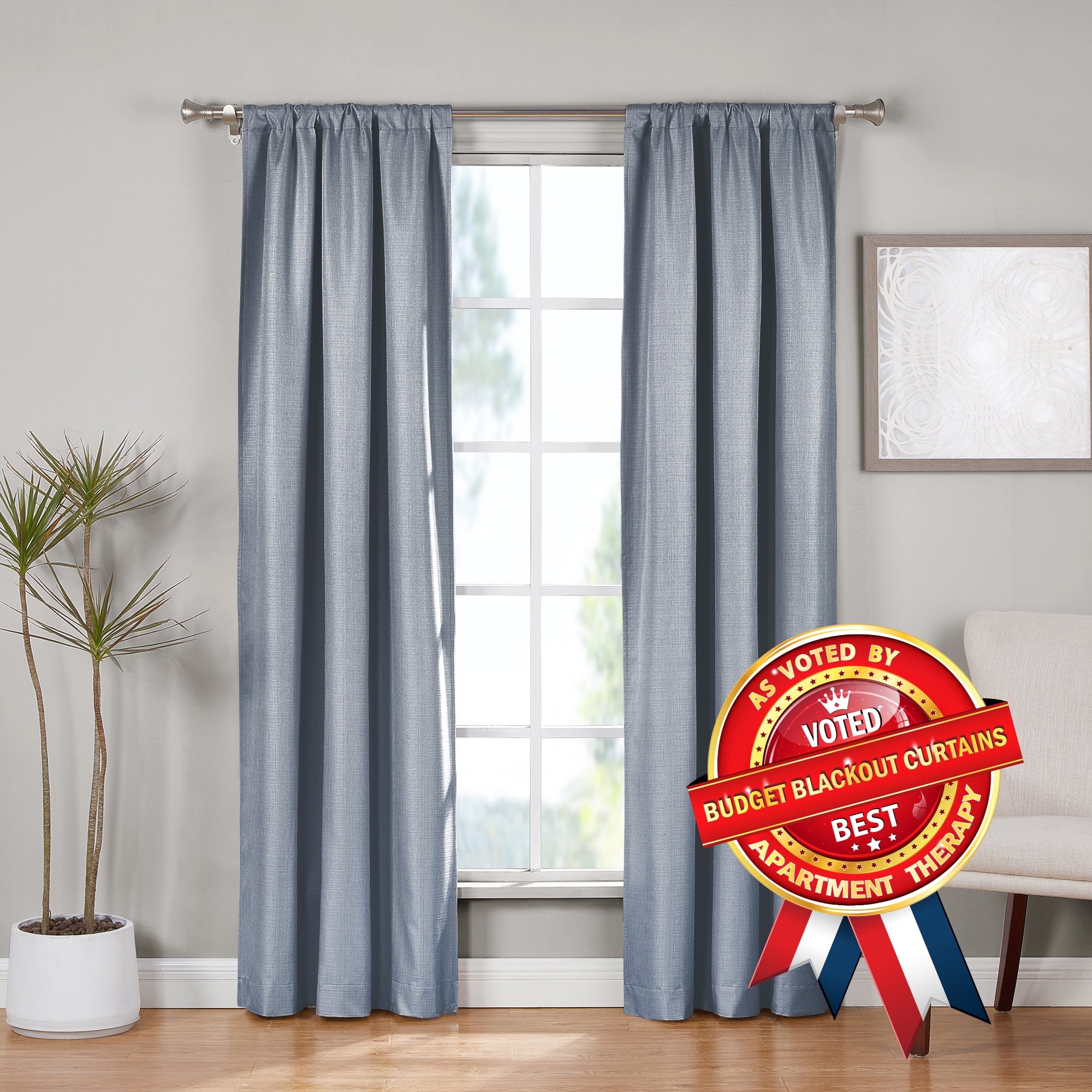 Ecologee Textured Total Blackout Curtains 2 Pack Panel Set - 100% Recycled, Navy, 40