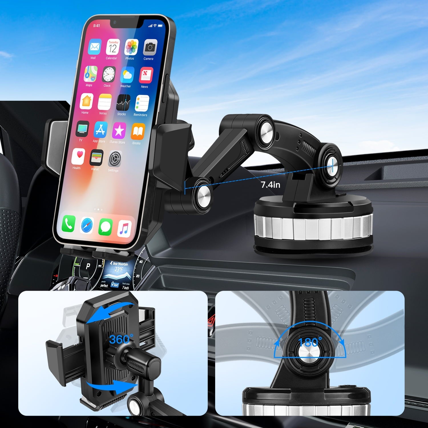 Car Phone Holder Mount Universal Adjustable Suction Cup Phone Holder for Car Air Vent Dashboard Windshield Fit for iPhone Smartphones