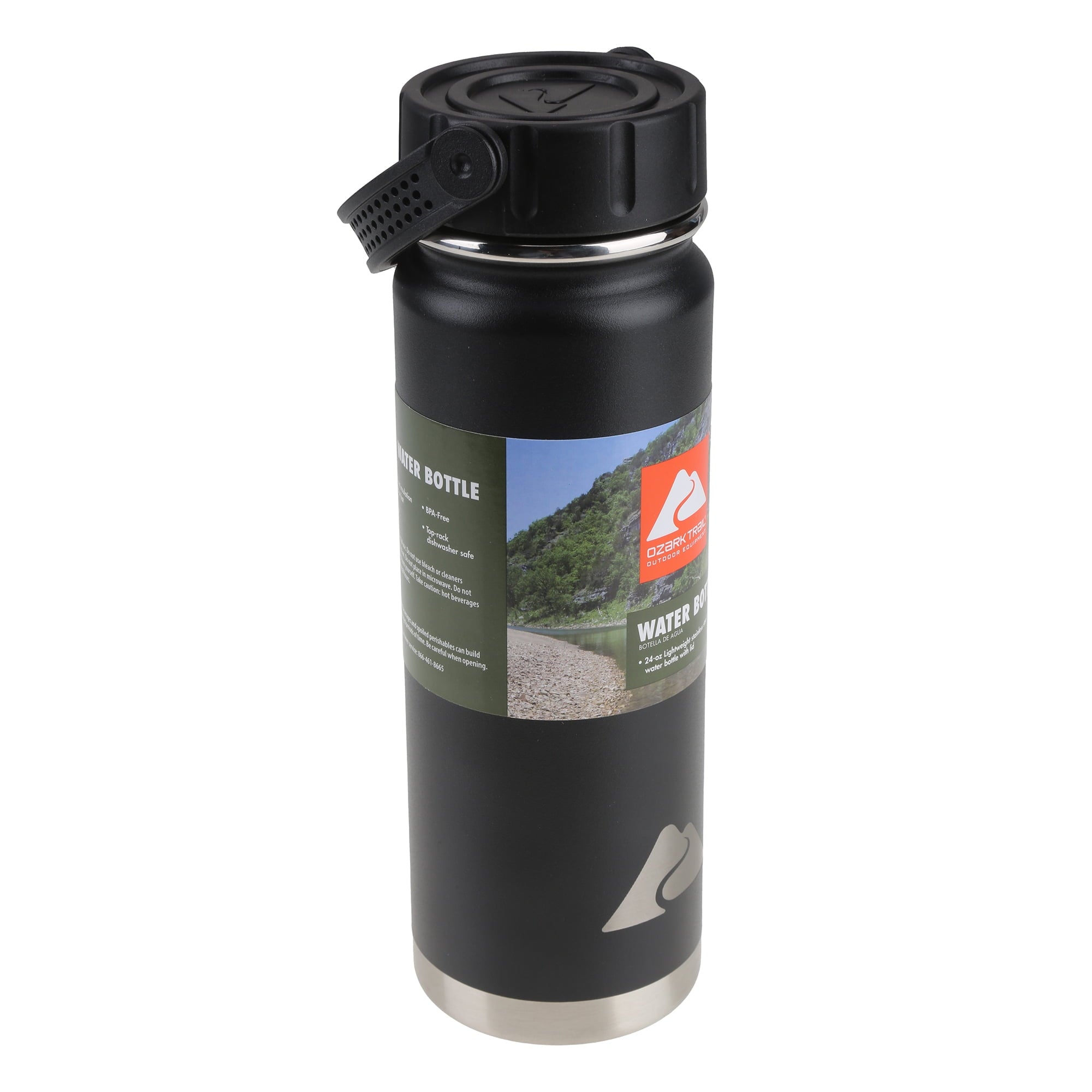 Ozark Trail 24 oz Black Stainless Steel Water Bottle with Screw Cap
