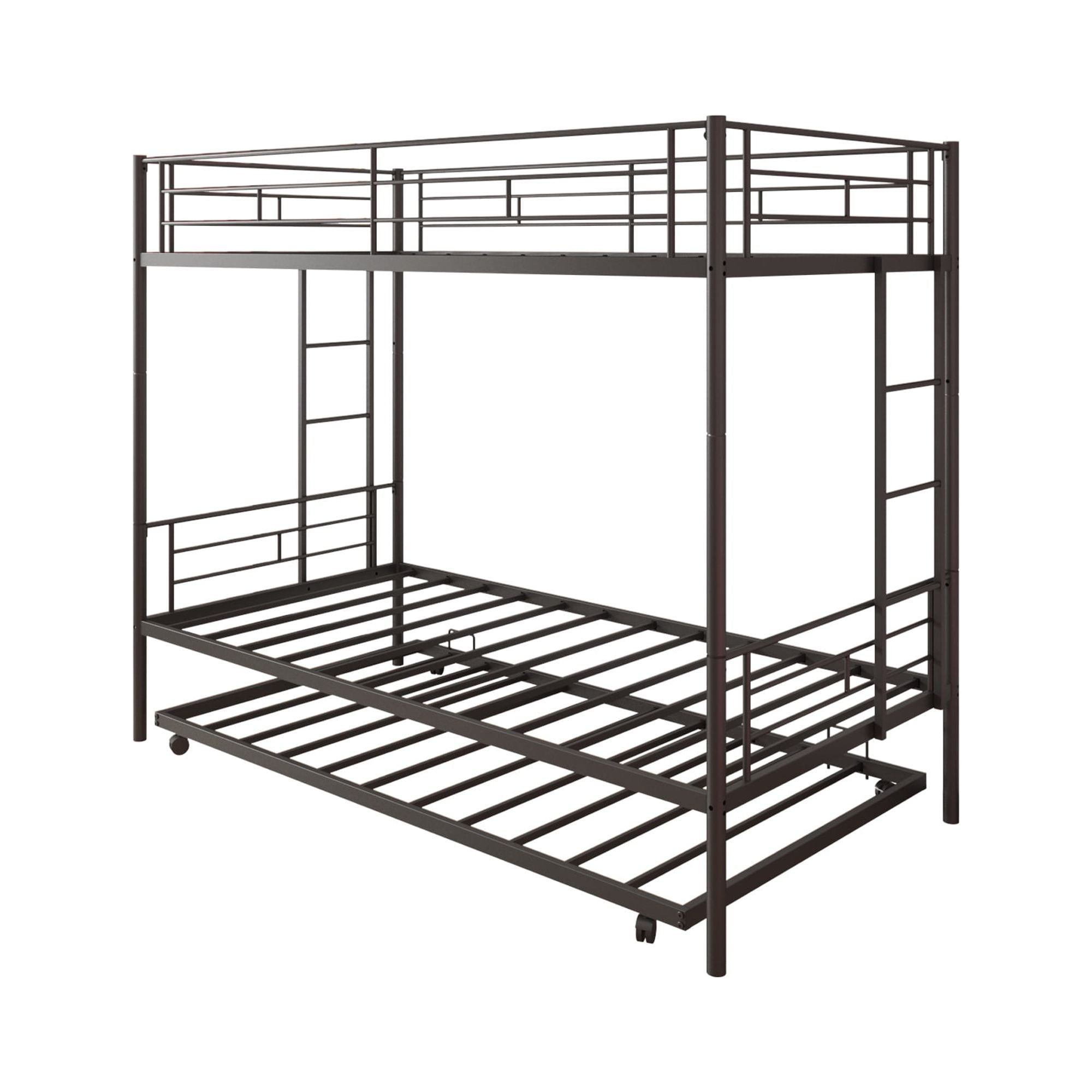 uhomepro Metal Twin Over Twin Bunk Beds with Trundle Bed, Twin Bunk Beds for Kids Adults Teens, Bunk Bed Can Be Divided Into 2 Twin Beds with Trundle, 2 Ladders, No Box Spring Need, Black