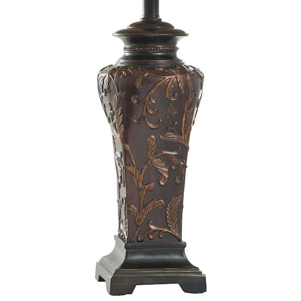 30 in. Burgundy Table Lamp with Cream Fabric Shade