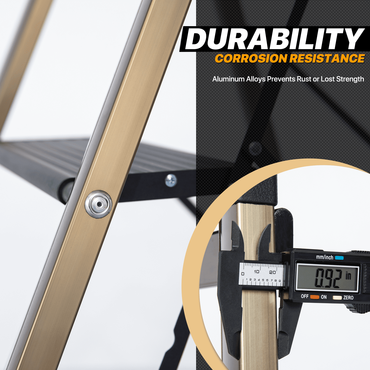 MoNiBloom 4 Step Ladder Folding Stool Heavy Duty 331Lbs Capacity Industrial Lightweight, Black/Gold