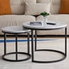 SYNGAR 2 Pieces Modern Nesting Coffee Table, Round Cocktail Table with Marble Grain and Metal Frame, Easy to Assemble, Living Room Center Table Sofa Side Table Can be Used Individually, Black