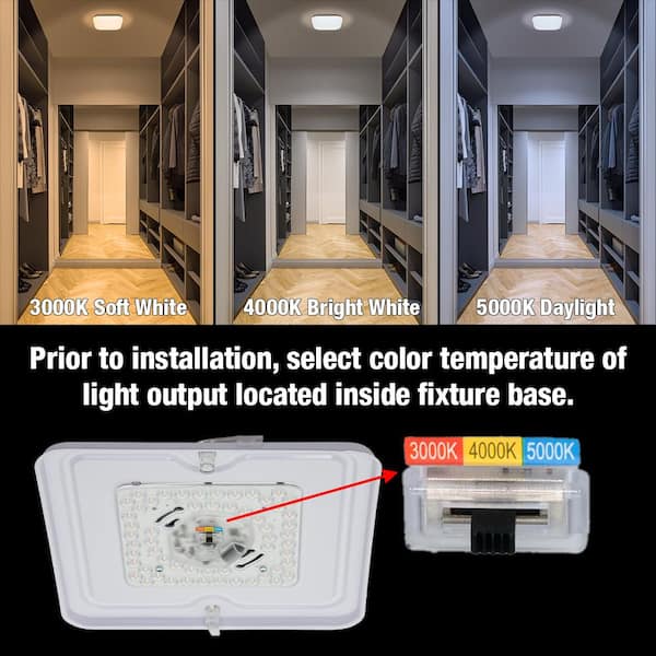 12 in. Low Profile LED Flush Mount Square Closet Light Fixture 1100 Lumens 3000K 4000K 5000K Dimmable Hallway Stairwell