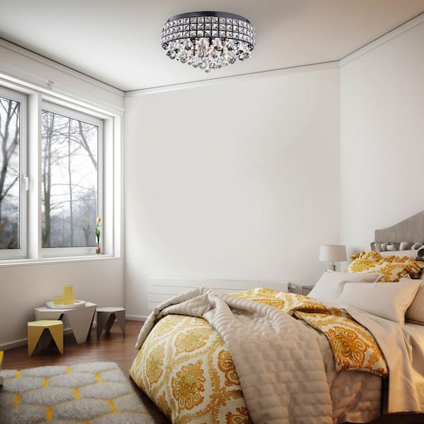 Alyvia 15 in. 4-Light Modern Antique Black Glam Drum Crystal Flush Mount