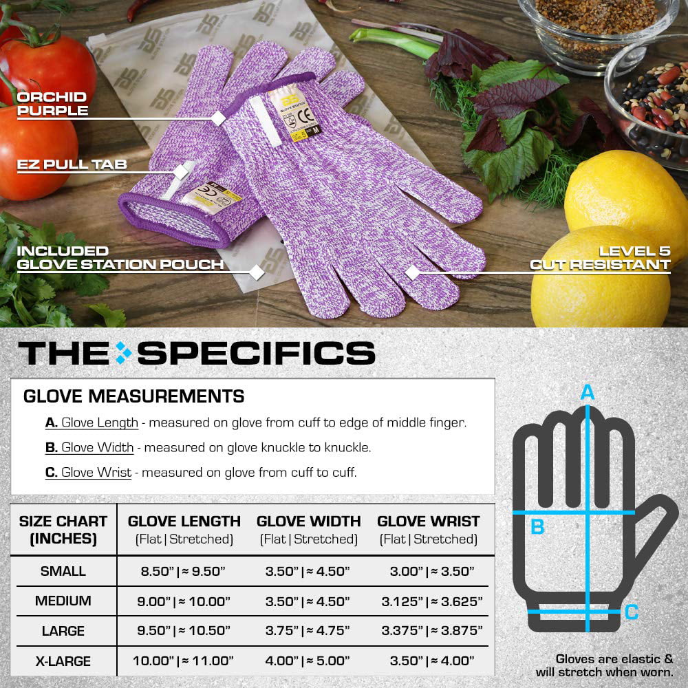 Station Ultra Durable Series Cut Resistant Gloves - Cutting Gloves for Chefs, BBQ and Cooking - Level 5 Protection; Food Grade Safe Cut Proof Gloves - Purple, Medium Size