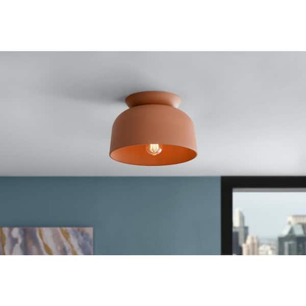 Grangehill 12.13 in. 1-Light Brown Terracotta Flush Mount with Metal Shade