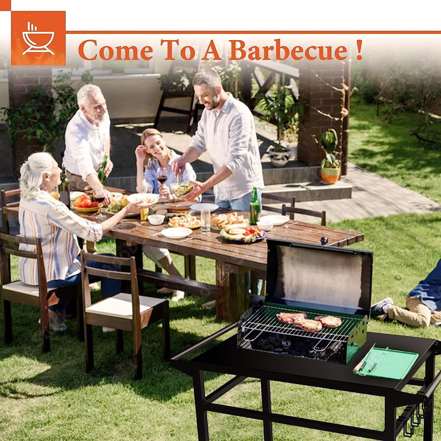 RAXSINYER Movable Grill Table, Outdoor Double-Shelf Grill Cart, Rolling Dining Cart, 20