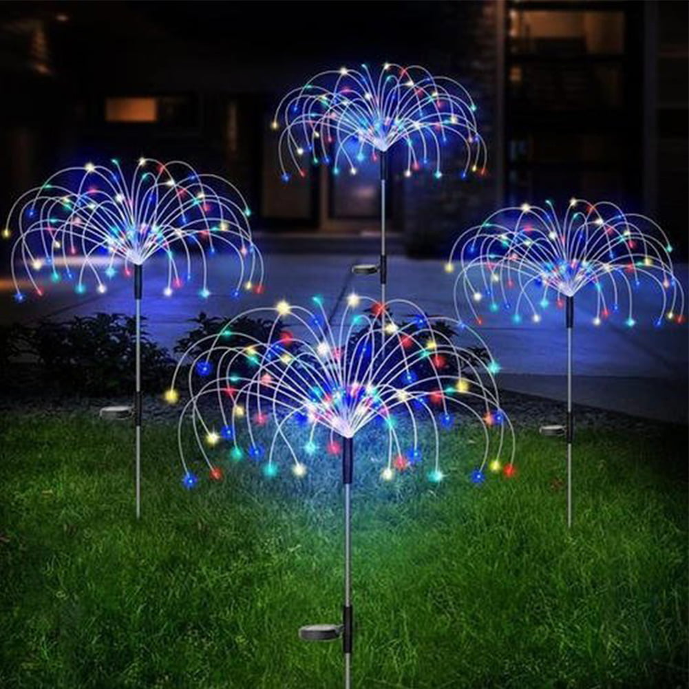 Geege Outdoor Solar Garden Lights, 2 Pack 90 LED Copper Wire Waterproof Solar Garden Fireworks Lamp, 2 Modes Decorative Sparkles Stake Landscape Light for Garden Pathway Lawn Decor