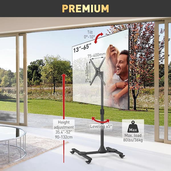 Barkan 13 in.- 65 in. Tilt Mobile TV Mount Cart Black Patented to Fit Various Screen Types Fall Proof