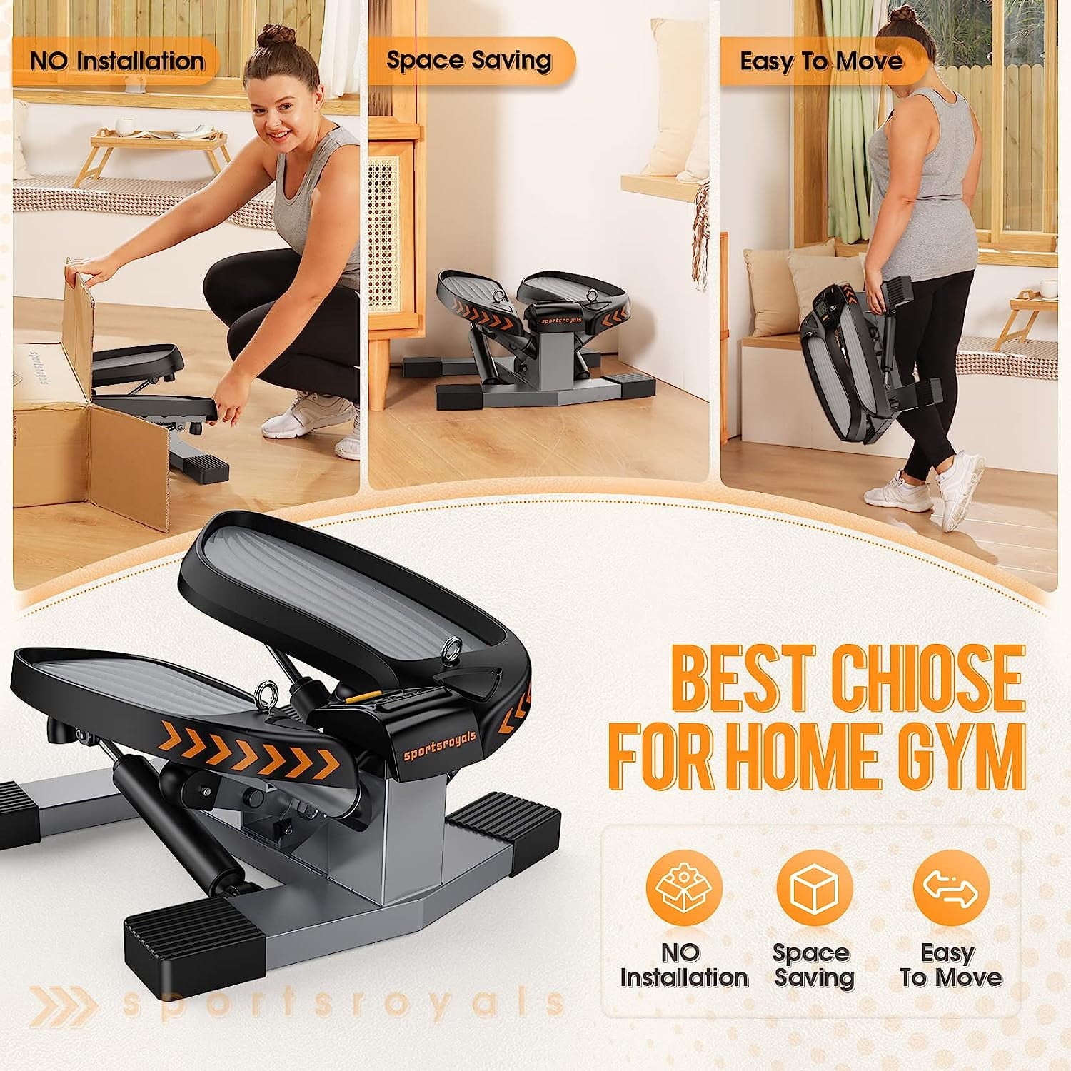 UPGO Stair Stepper with Resistance Band for Home, More Than 300lbs Weight Capacity