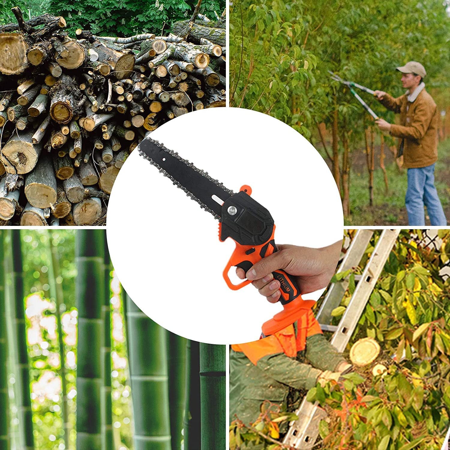 Mini Chainsaw 6-inch Power Chain Saws, 36V Portable one-Hand Cordless Battery Chainsaws for Tree Trimming and Branch Wood Cutting (Incl. 2x Battery,2x Chain)