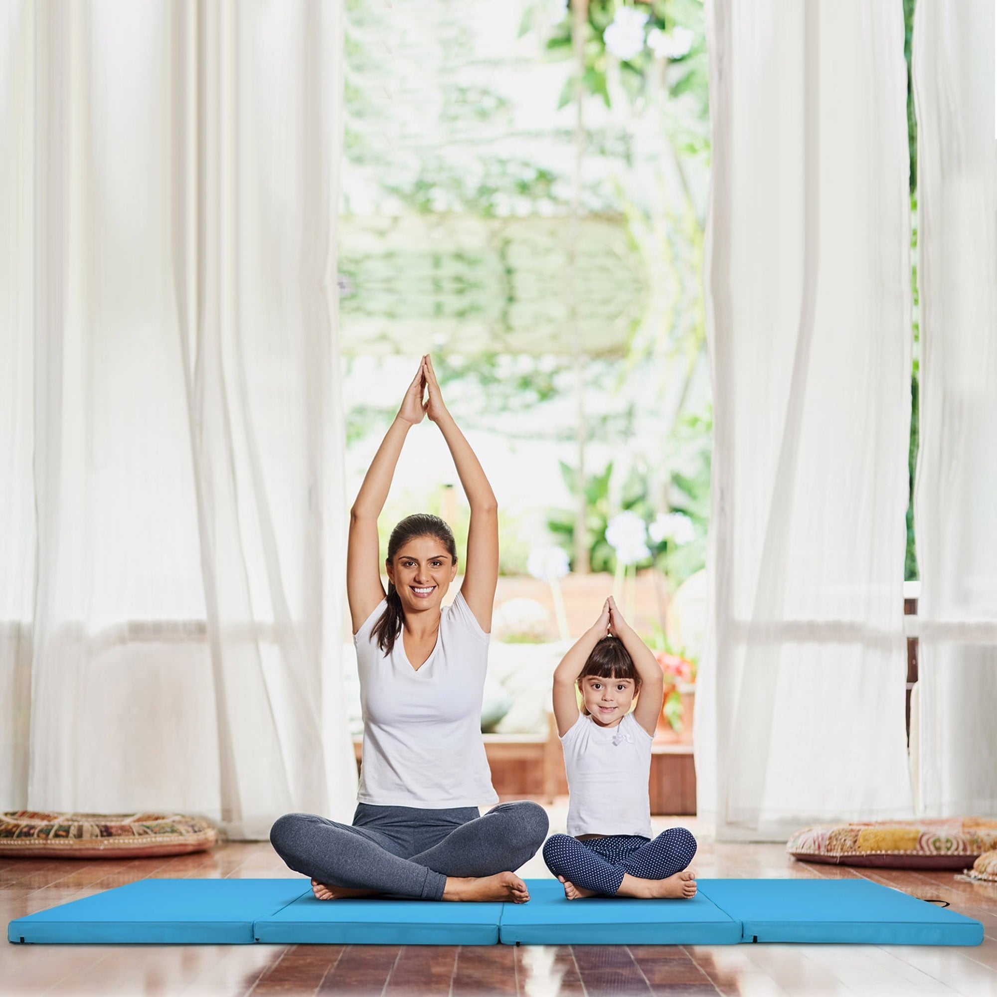 Gymax 8' x 4' x 2'' Folding Gymnastics Tumbling Mat Thickened Exercise Mat Blue