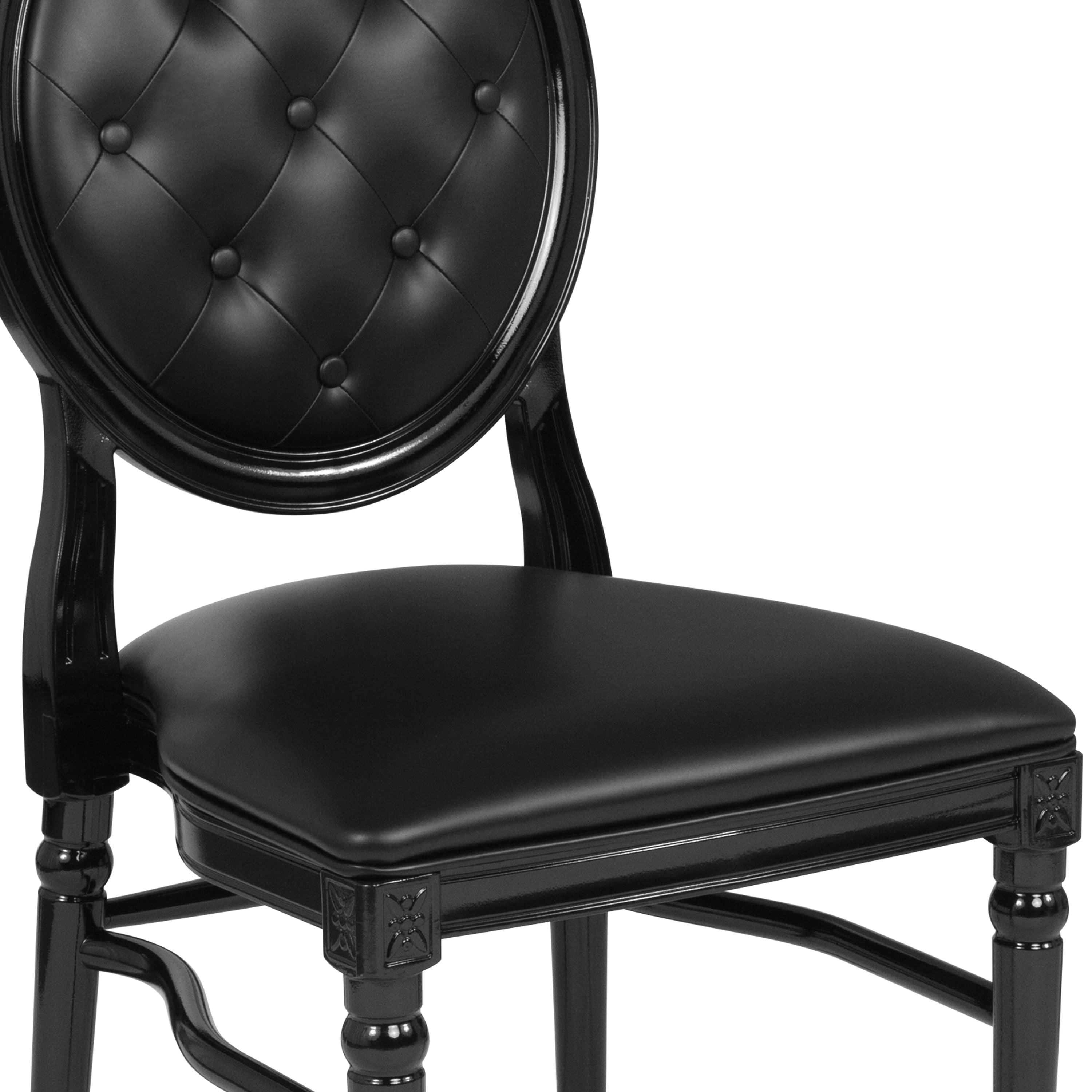 Emma + Oliver King Louis Dining/Desk Chair with Tufted Back, Black Vinyl Seat/Frame
