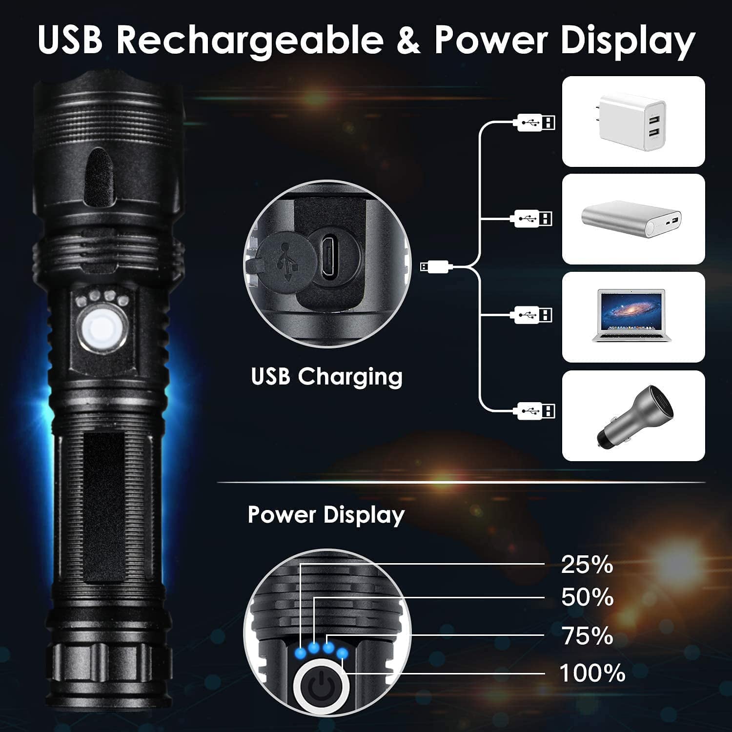 Maple Star 100000 High Lumens Rechargeable Powerful Waterproof Super Very Bright Flashlights