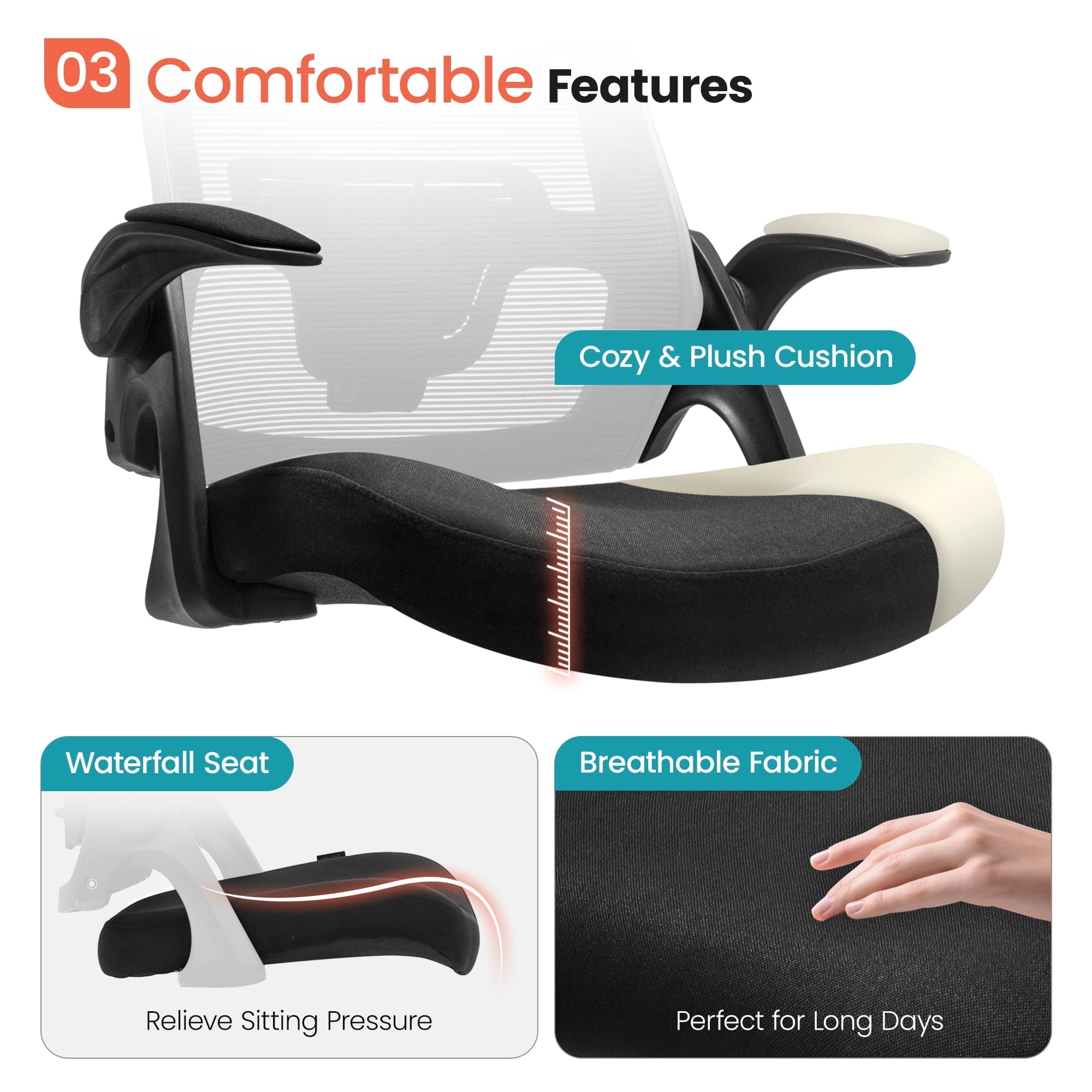 Neo Chair Ergonomic High Back Office Chair with Flip-up Arms Adjustable Lumbar Support, Black