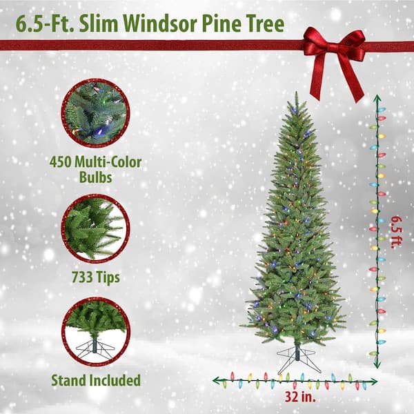6.5 ft. Prelit Windsor Pine Slim Artificial Christmas Tree with Multi-Color LED Lights
