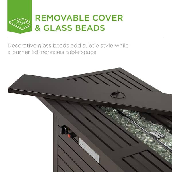 57 in. Rectangular Aluminum Fire Pit Table with Glass Rocks