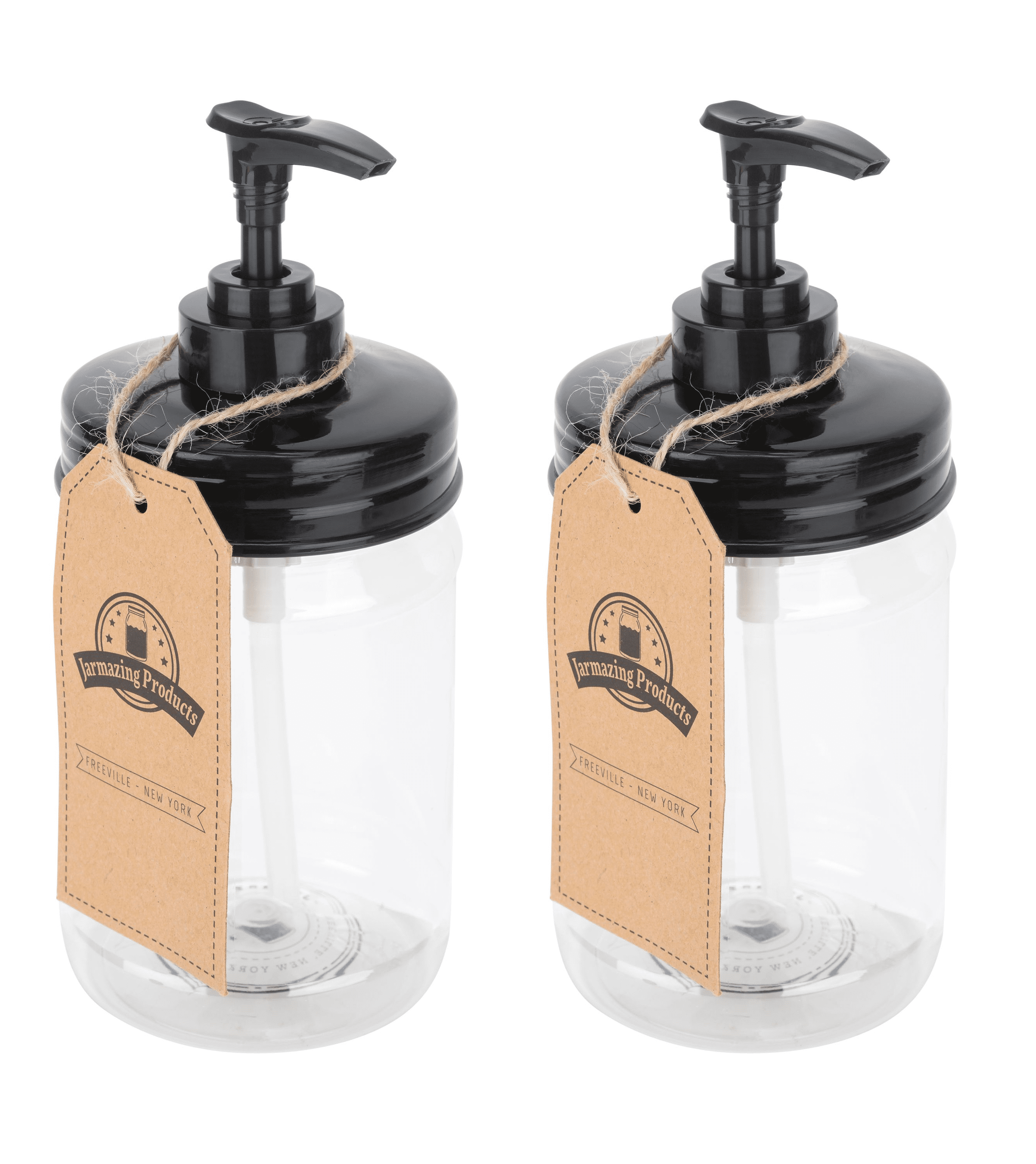 Jarmazing Products Black Mason Jar Soap Dispenser - Rust proof plastic with Plastic Pint Jar - Two Pack!