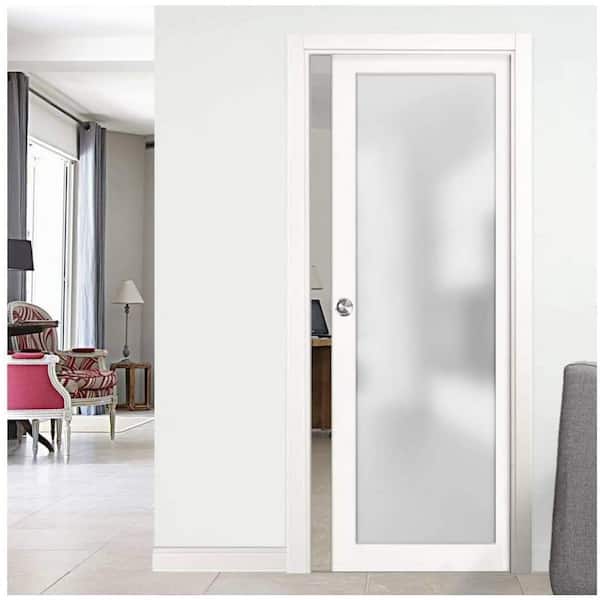 30 in. x 80 in. 1-Panel White Finished Solid Wood Sliding Door with Pocket Hardware