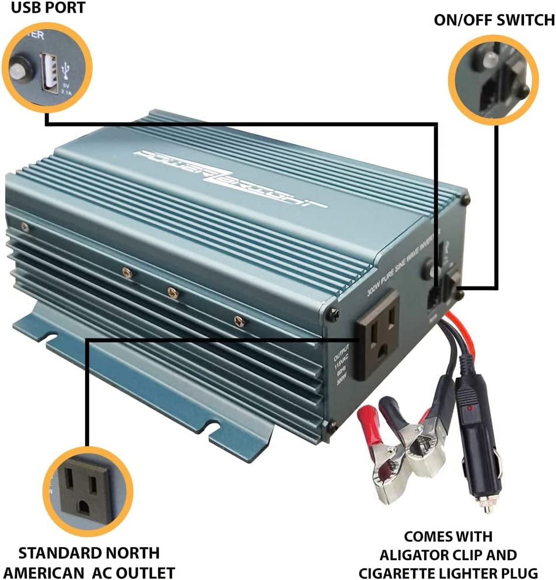 Power Bright APS300U-12 Pure Sine Power Inverter 300 Watt continuous / 500 watt Peak 12 Volt DC To 120 Volt AC w/ USB Charging Port