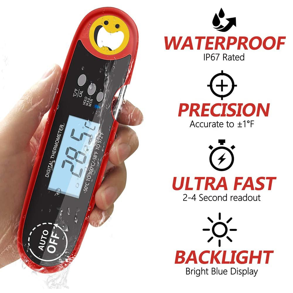 Meidong Digital Instant Read Meat Thermometer with Long Probe -Kitchen Cooking Thermometer for Food Cooking Grilling BBQ Smoker Grill Kitchen Oil Candy Thermometer with Whisk (Battery Not Included)