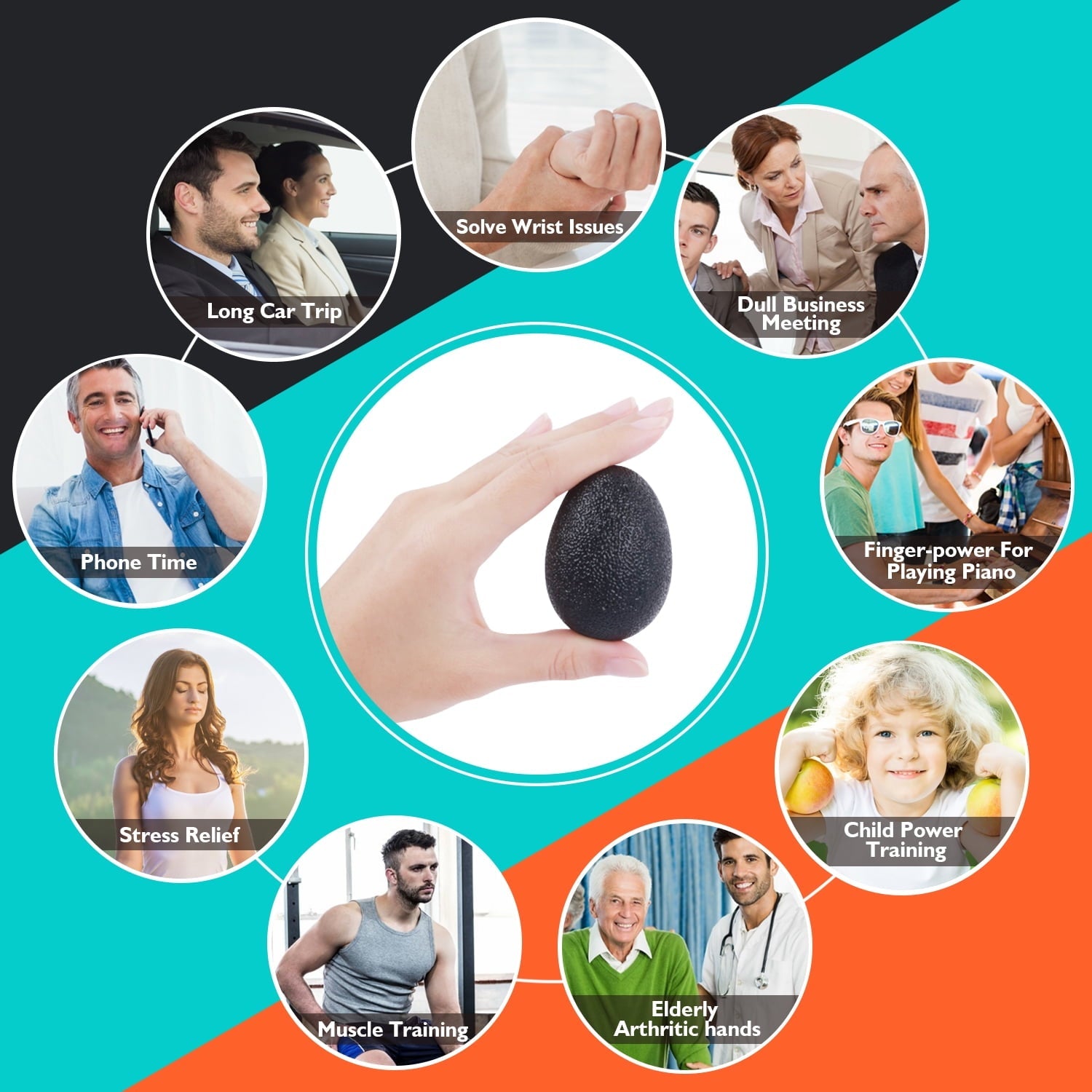 Peradix Hand Grip Strengthener, Stress Relief Ball for Adults and Kids, Wrist Rehab Therapy Hand Grip Equipment Ball Squishy Tools - Set of 3 Finger Resistance Exercise Squeezer