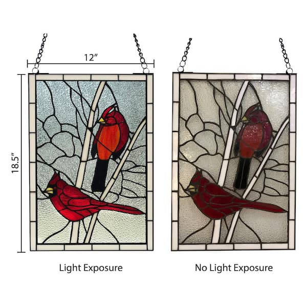 Red Northern Cardinal Songbird Stained Glass Window Panel