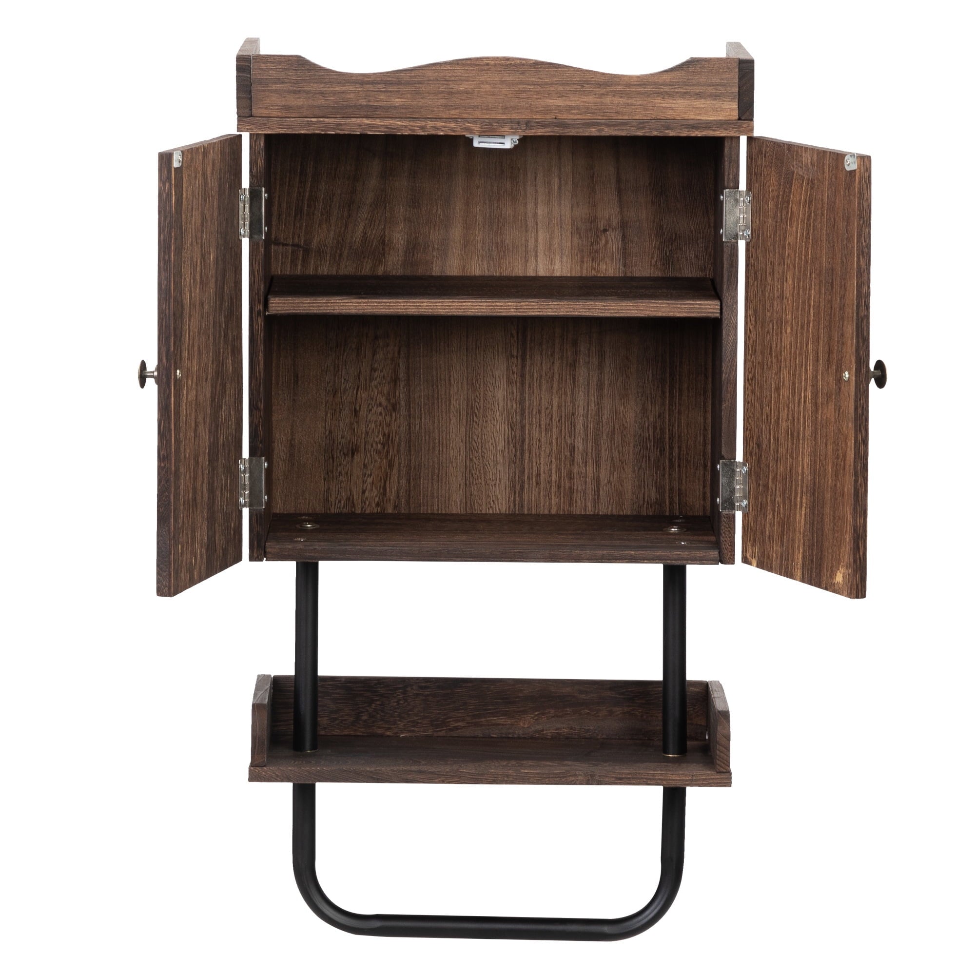 SIXWIN Rustic Bathroom Wall Cabinet; Medicine Cabinet with Adjustable Shelf; Open Shelf and Towel Bar