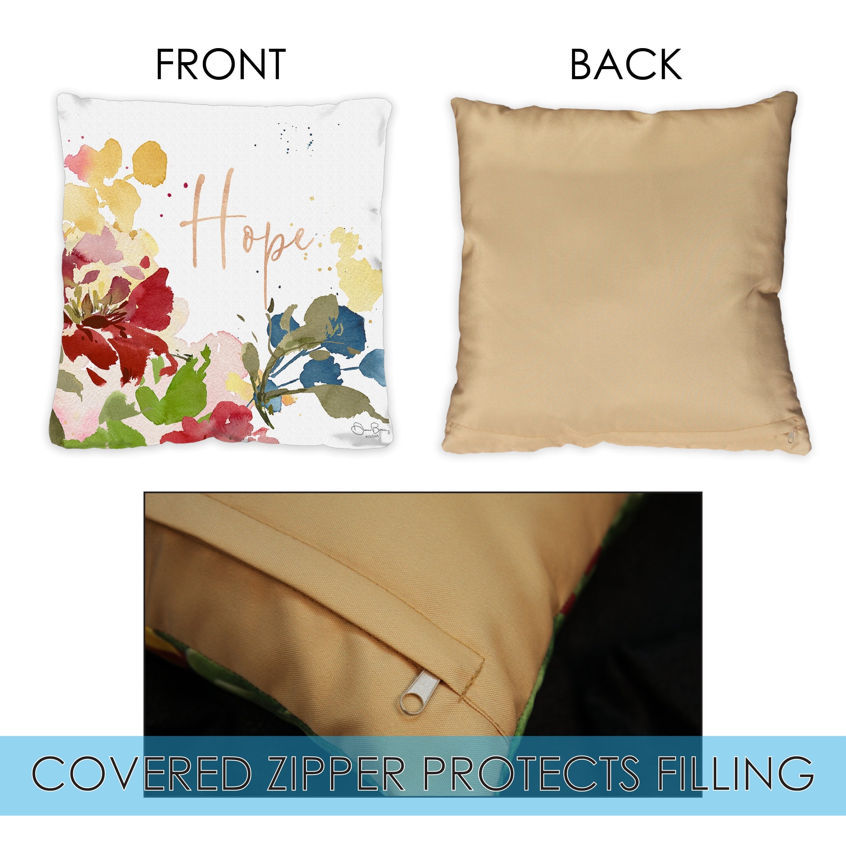 Toland Home Garden Set of 2 Hope Blooms Spring Pillow Covers 18x18 Inch Flower Throw Pillows