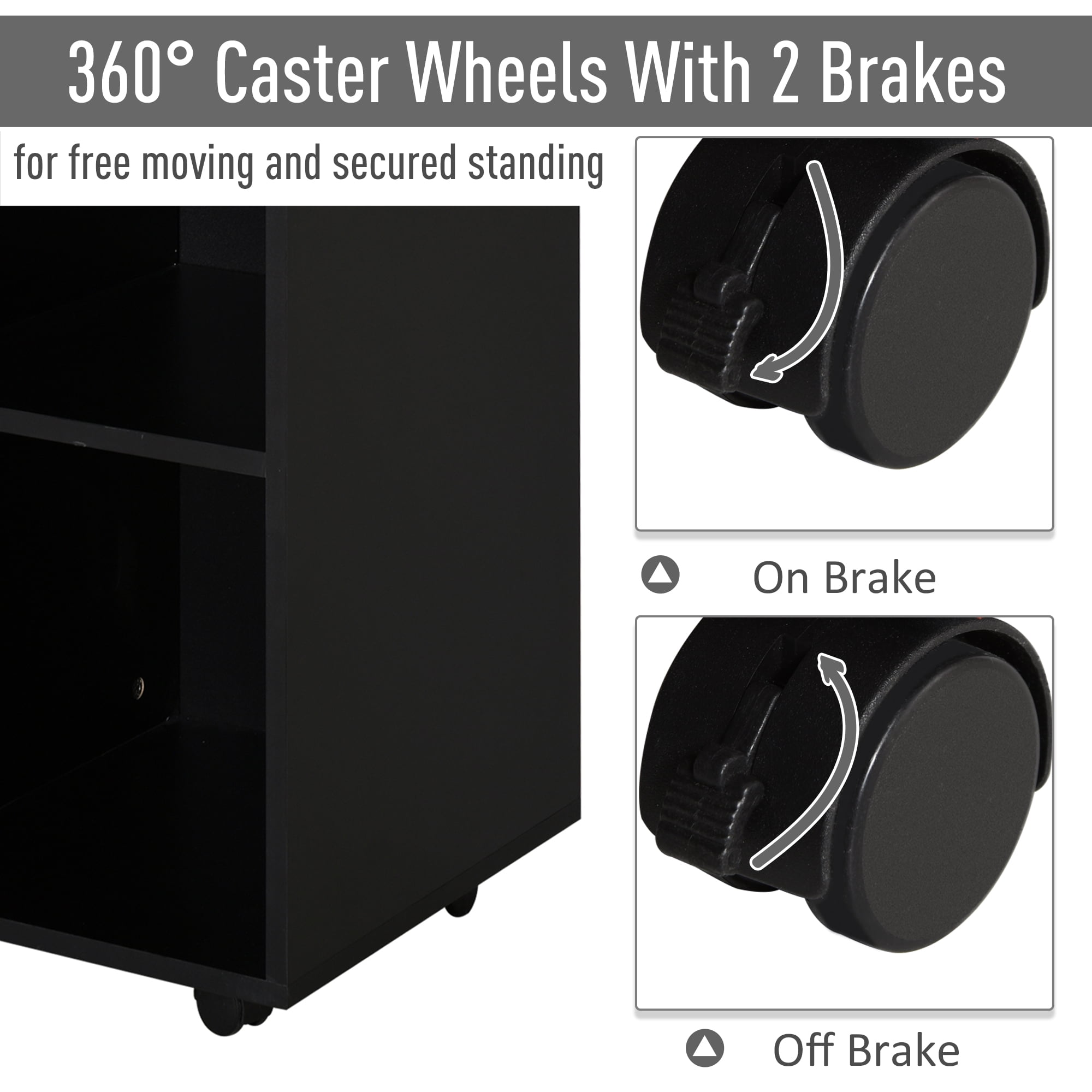 Vinsetto Printer Stand with 360 Degree Casters Multifunctional Office Cabinet Mobile File Cabinet P2 Particle Board, Black