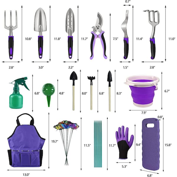105-Piece Gardening Kit Including Garden Kneeling Pad Heavy-Duty Aluminum Gardening Hand Tools (Purple), Garden Tool Set
