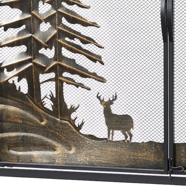 Genoa Black Iron 2-Panel Fireplace Screen with Decorative Filigree