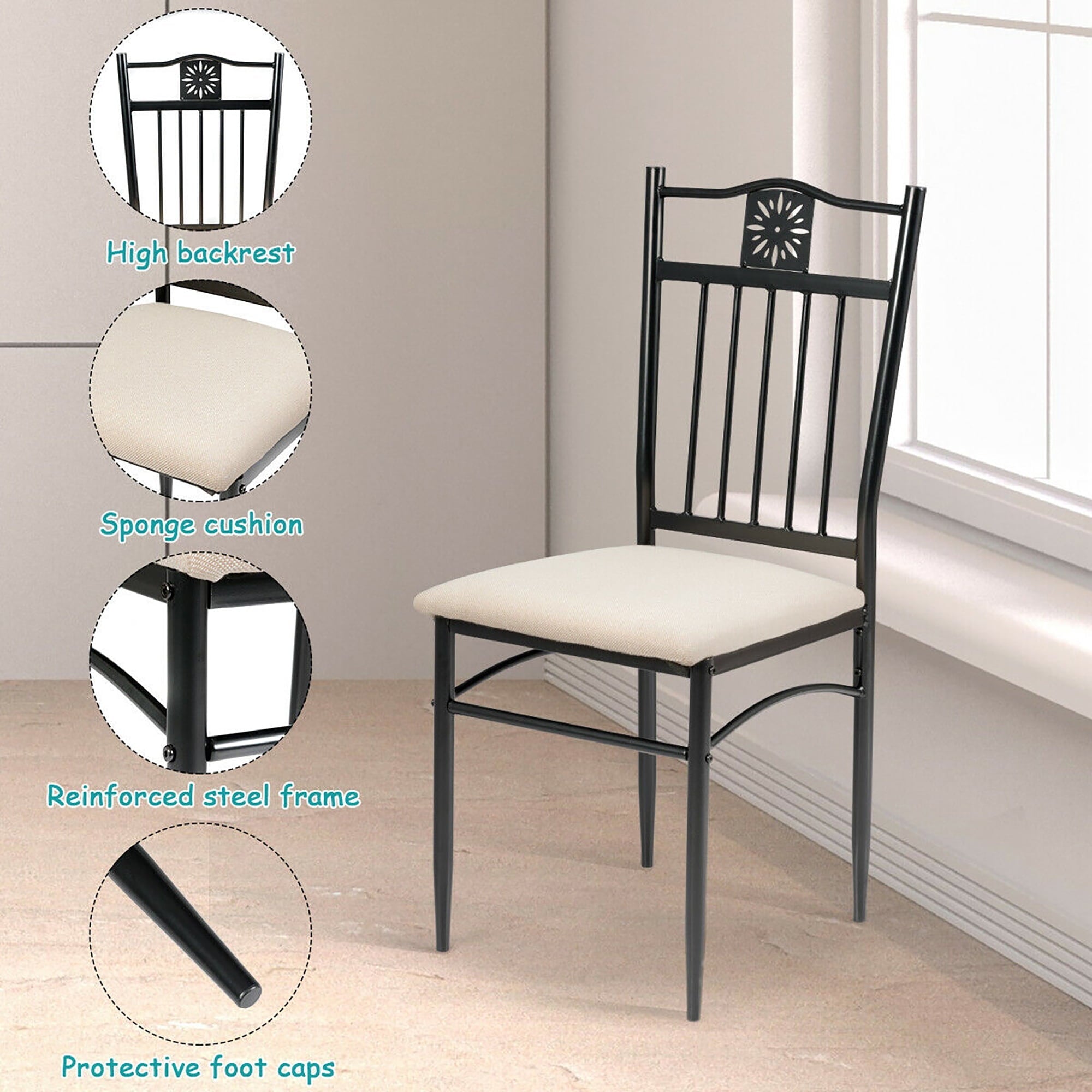 Costway 5 Piece Dining Set Wood Metal Table and 4 Chairs Kitchen Breakfast Furniture