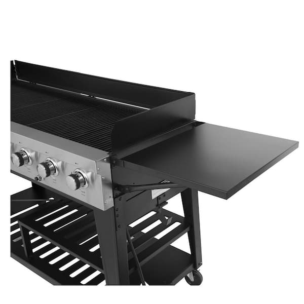 8-Burner Event Propane Gas Grill in Black with 2 Folding Side Tables with Cover