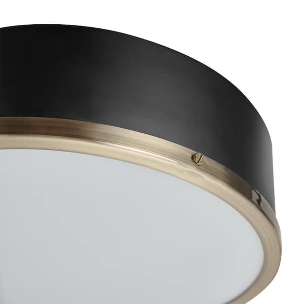 Selina 14 in. 2-Light Matte Black Flush Mount Ceiling Light with Frosted Glass Shade