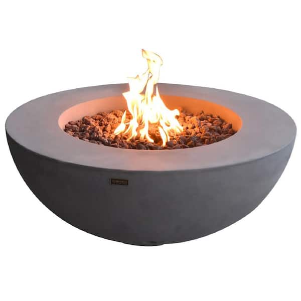 Lunar 42 in. x 16 in. Round Concrete Stainless Steel Propane Burner Fire Pit Bowl with Lava Rock