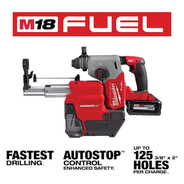 M18 FUEL 18V Lithium-Ion Brushless 1 in. Cordless SDS-Plus Rotary Hammer/Dust Extractor Kit, Two 6.0 Ah Batteries