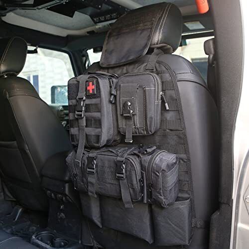 Car Seat Headrest Organizer Bag & Car Seat Back Bag with 3 Detachable Molle P...