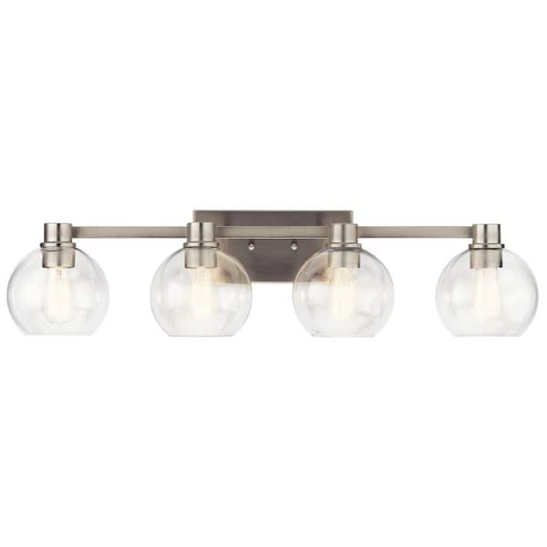 Harmony 33.5 in. 4-Light Brushed Nickel Transitional Bathroom Vanity Light with Clear Glass