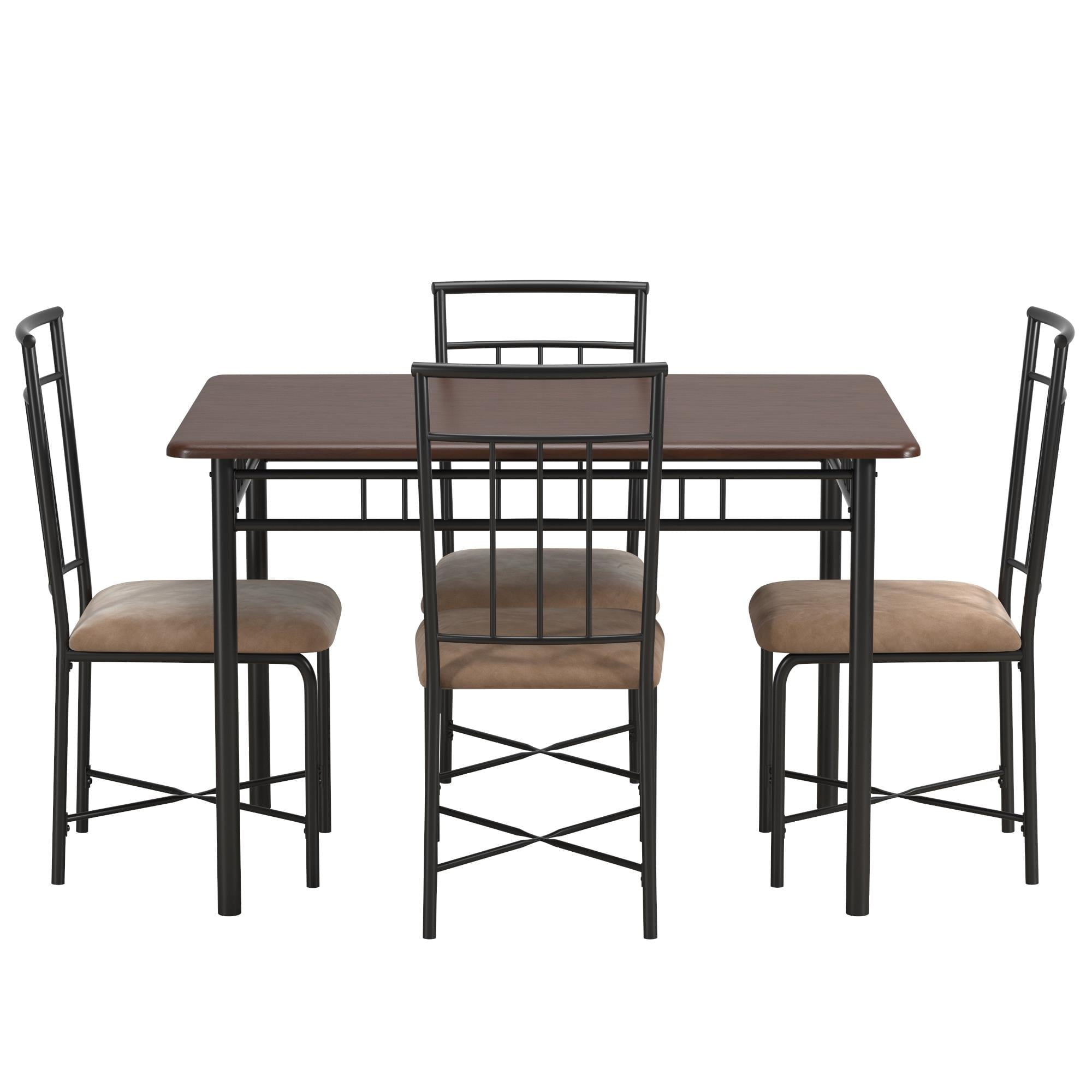 Mainstays Louise Traditional 5-Piece Wood & Metal Dining Set, Deep Walnut