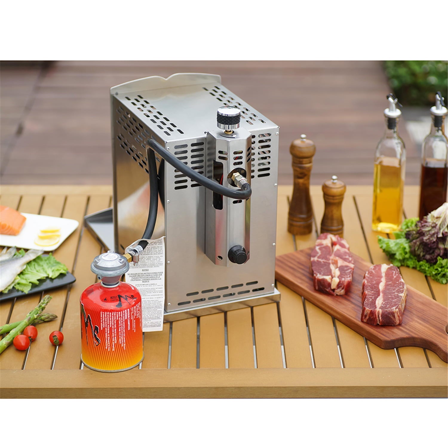 Gas Infrared Grill (Propane) Single, Vertical Cooking and Outdoor Grilling | BBQ Chicken, Steak, Fish, Vegetables | Fast, Efficient Heating Element | Stainless Steel