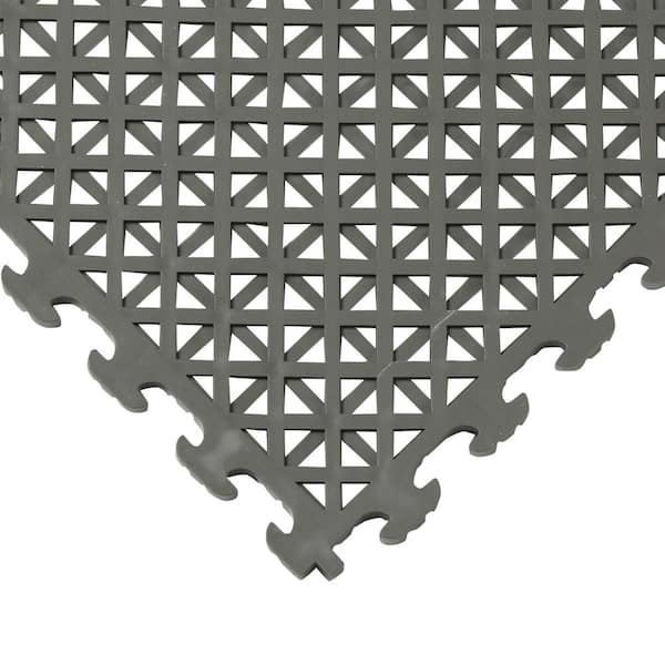 Multi-Purpose 18.3 in. x 18.3 in. Dove Gray Commercial PVC Garage Flooring Tile with Vented Drain Pattern (6-Pieces)