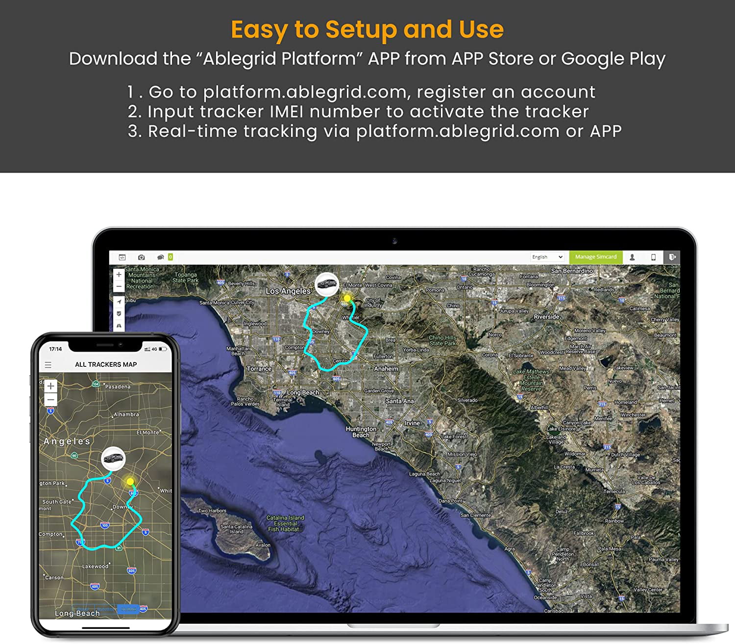 GPS Tracker for Vehicles, ABLEGRID GPS Tracking Device with 1 Month Data Plan Included 4G Real-time Small Hidden Magnetic GPS Locator for Car Motorcycle Bike People