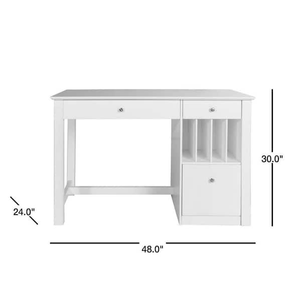 48 in. White Rectangular 3 -Drawer Computer Desk with Keyboard Tray