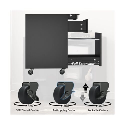 JUMMICO 3 Drawer Mobile File Cabinet, Wood Lateral Filing Cabinet with Lock, ...