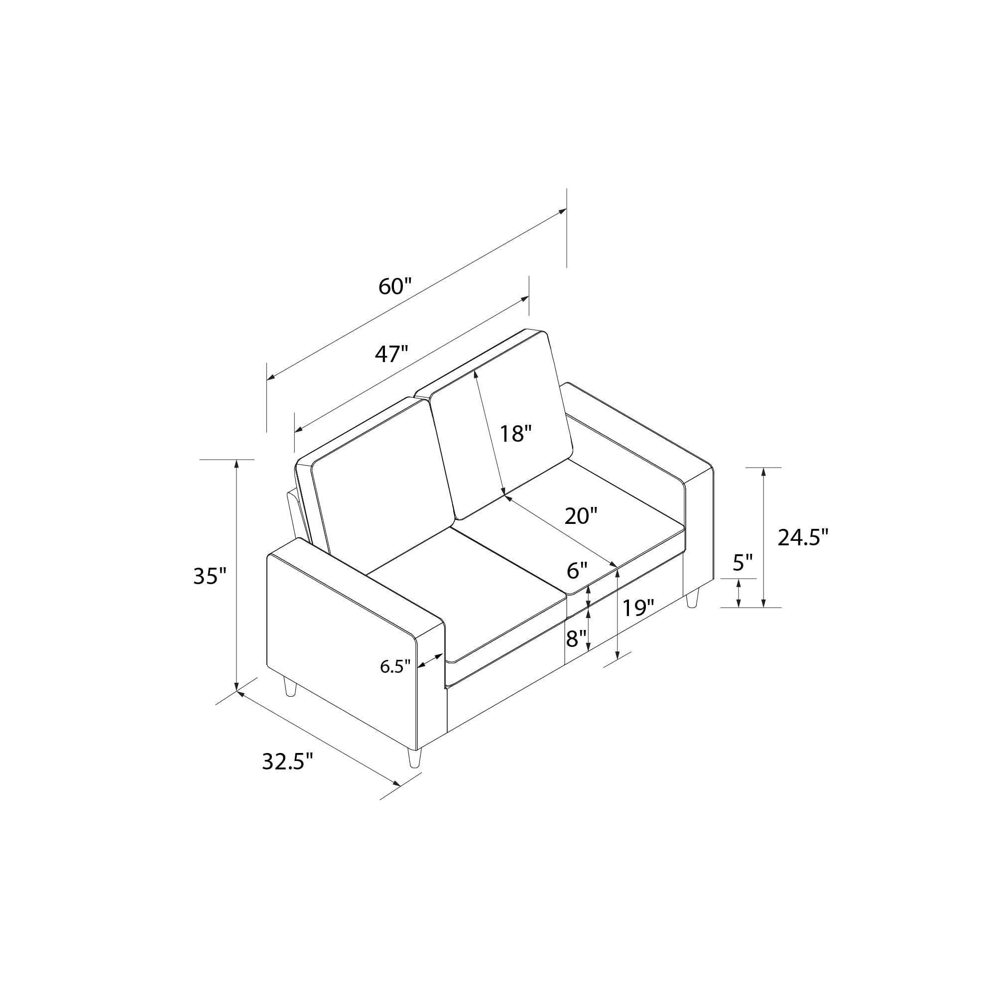 DHP Cooper Loveseat 2 Seater Sofa, Gray Linen