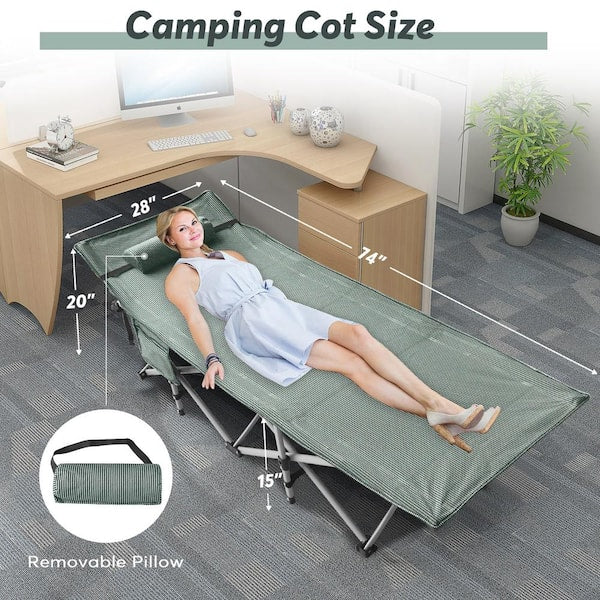 Orhan Outdoor Folding Camping Cot with Pillow and Mattress for Adults, Sleeping Cot Bed for Tent, Gray+Blue Pad