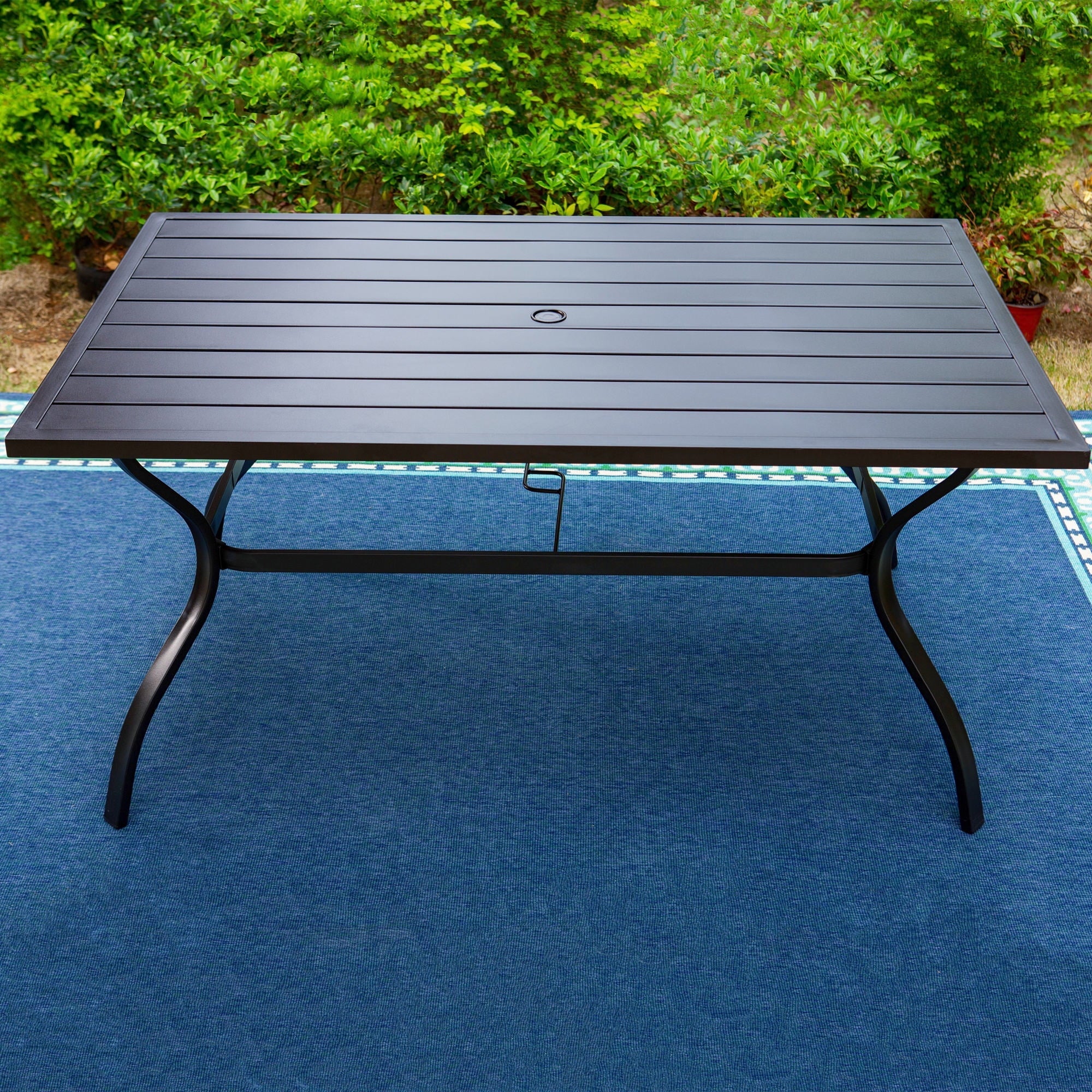 MF Studio 7-Piece Outdoor Dining Set for 6-Person, All-Weather Modern Steel Furniture, Black