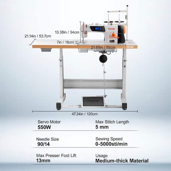 5000 sti/min Industrial Sewing Machine 500 W Heavy Duty Lockstitch Sewing Machine with Servo Motor Table Stand